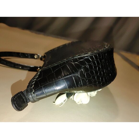 Brighton Leather Floral Embellished Black Retired Calista Croc Embossed Wristlet - Picture 9 of 10